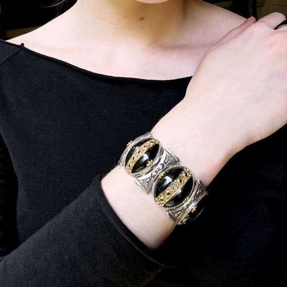 Konstantino 18kt Gold Inlay and Onyx Link Bracelet - Picture 3 of 5